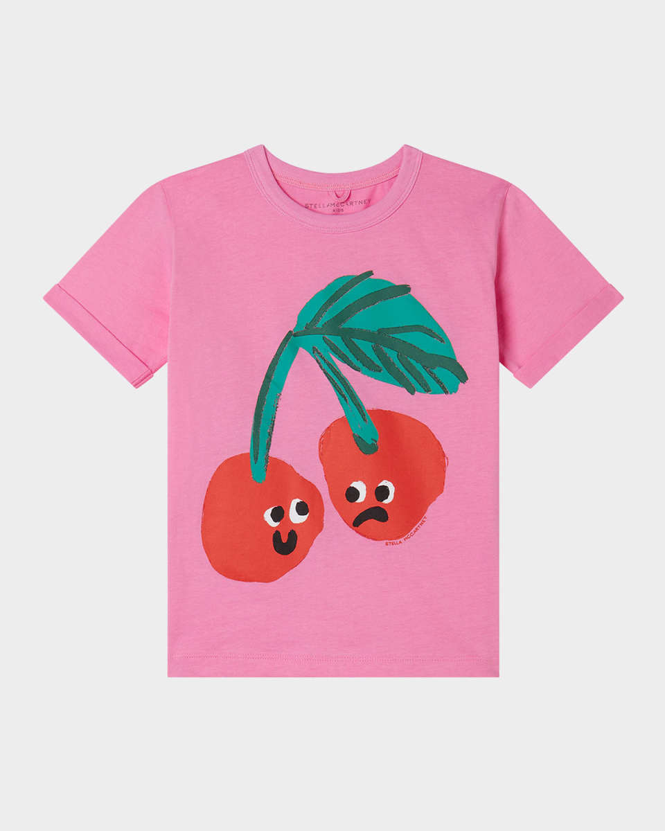 Girl's Happy Cherries Cotton T-Shirt, Size 4-10